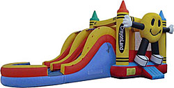 Happy Face 2 Lane Slide Wet/Dry Combo Bounce House